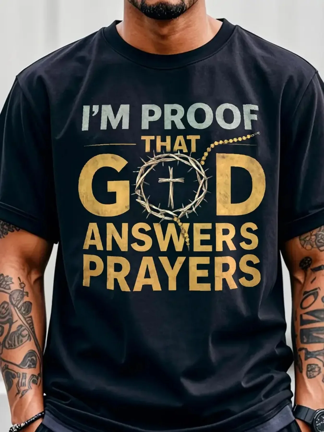 Christliches Herren-T-Shirt „I Am God's Response to Prayer“, Rundhals-Kurzarmshirt für religiöse Gebetstreffen in der Kirche