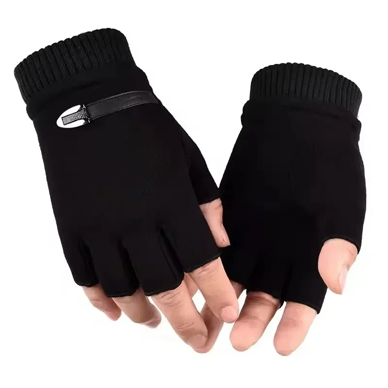 AliExpress Men's Winter Fleece Warm Half Finger Gloves Stretch Fingerless Mittens for Outdoor Bicycle Driving Male Sports And Outdoors