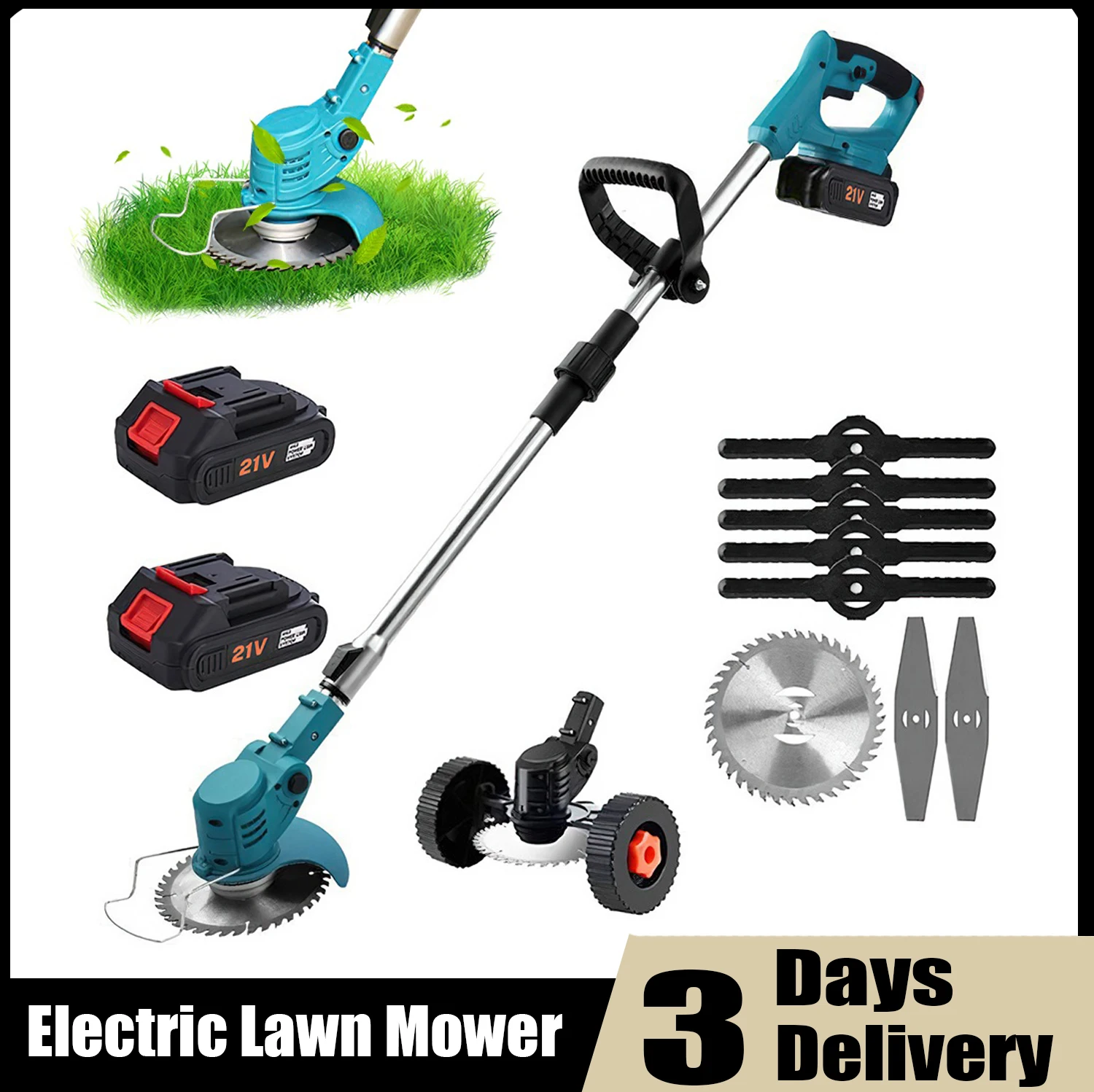 21V Electric Lawn Mower Handheld Cordless Grass Trimmer Length Adjustable Telescopic Cutter Garden Tools For Makita 21V Battery