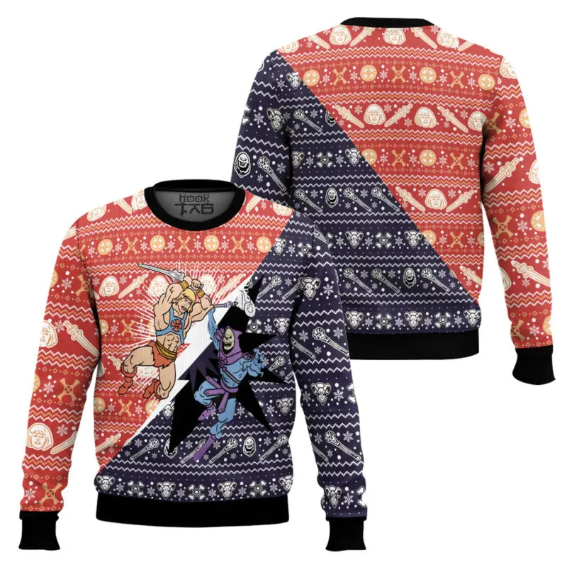 Man and Skeletor Ugly Sweater 2025 New Funny Xmas Party Wear Winter Warm Cozy Holiday Pullover Plus Size Christmas Sweater Gifts