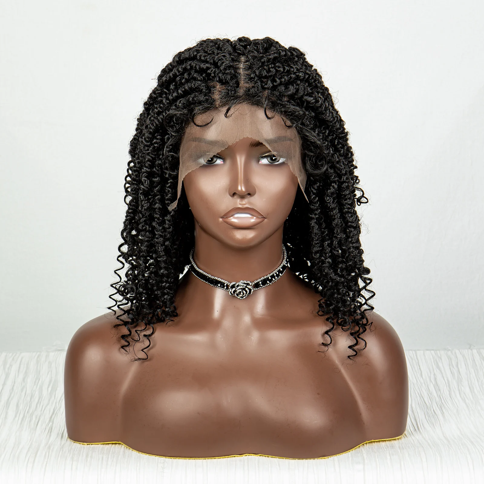 14 Zoll synthetische Box geflochtene Perücke 9x6 Spitze vorne farbige Leidenschaft Twists Perücken lockige Enden kurze Twist Flecht Perücke für Frauen