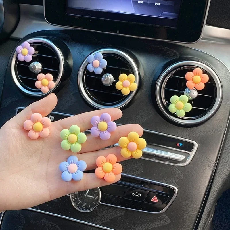 6Pcs/Set Flower Car Outlet Vent Clip Car Air Conditioner Car Interior Decoration for Girl Women Cute Cartoon Small Gift — zdjęcie 2