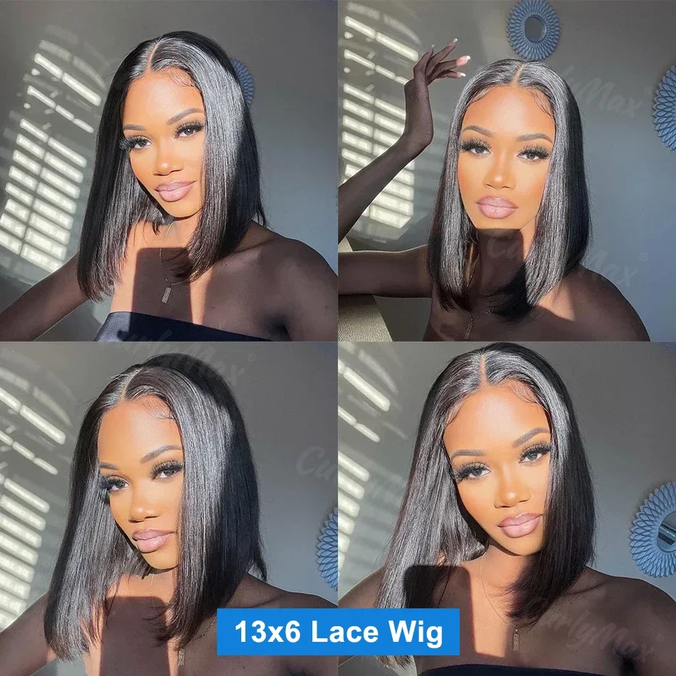 Brazilian Bone Straight Short Bob Wig, 13x4, 100% Cabelo Humano, 13x6 HD, Transparente Lace Front, 5x5 Encerramento Peruca para Escolha das Mulheres