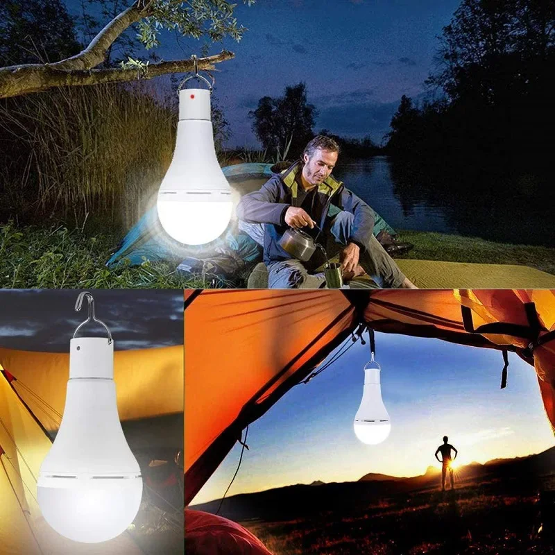 LED Solar Lights Bulb Outdoor Portable Hang Lamp Remote Control Camping Bulbs Hook Tent Light Home Repair Emergency Flashlight