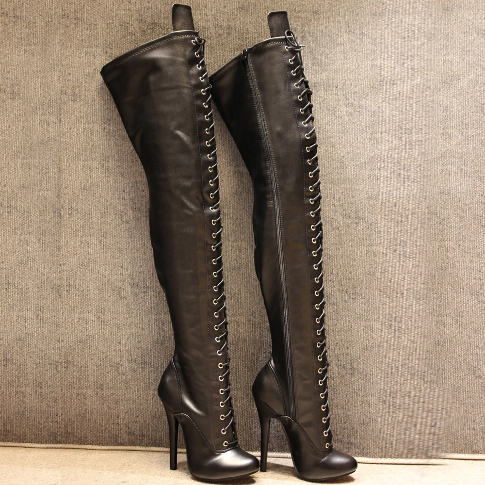 5 Inch High Heel Thigh High Round Toe Stiletto Classic Vintage Fetish Boots Size36-46 Jialuowei