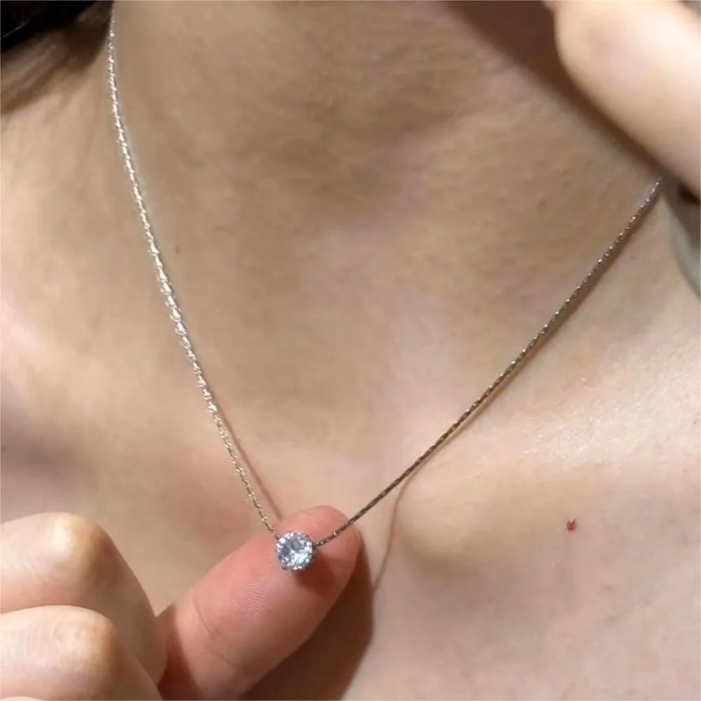 Gold Plated Stainless Steel Dainty Minimalist Zircon Charm Anti Tarnish Chain Round Clear Cz Stone Necklace for Women Jewelry