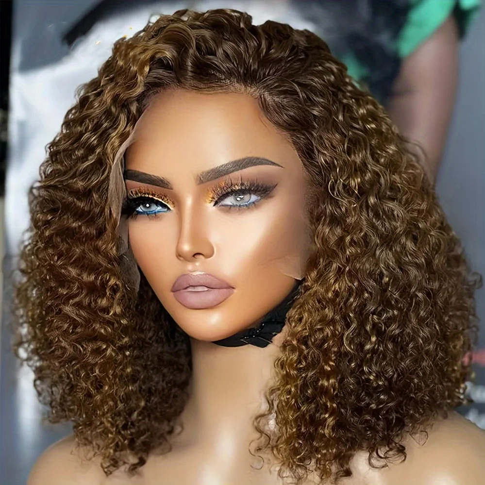 

Chocolate Brown Human Hair Deep Wave Bob Wigs For Black Women #4 Colored 13x4 HD Short Curly Brown Lace Front Bob Wig Human Hair