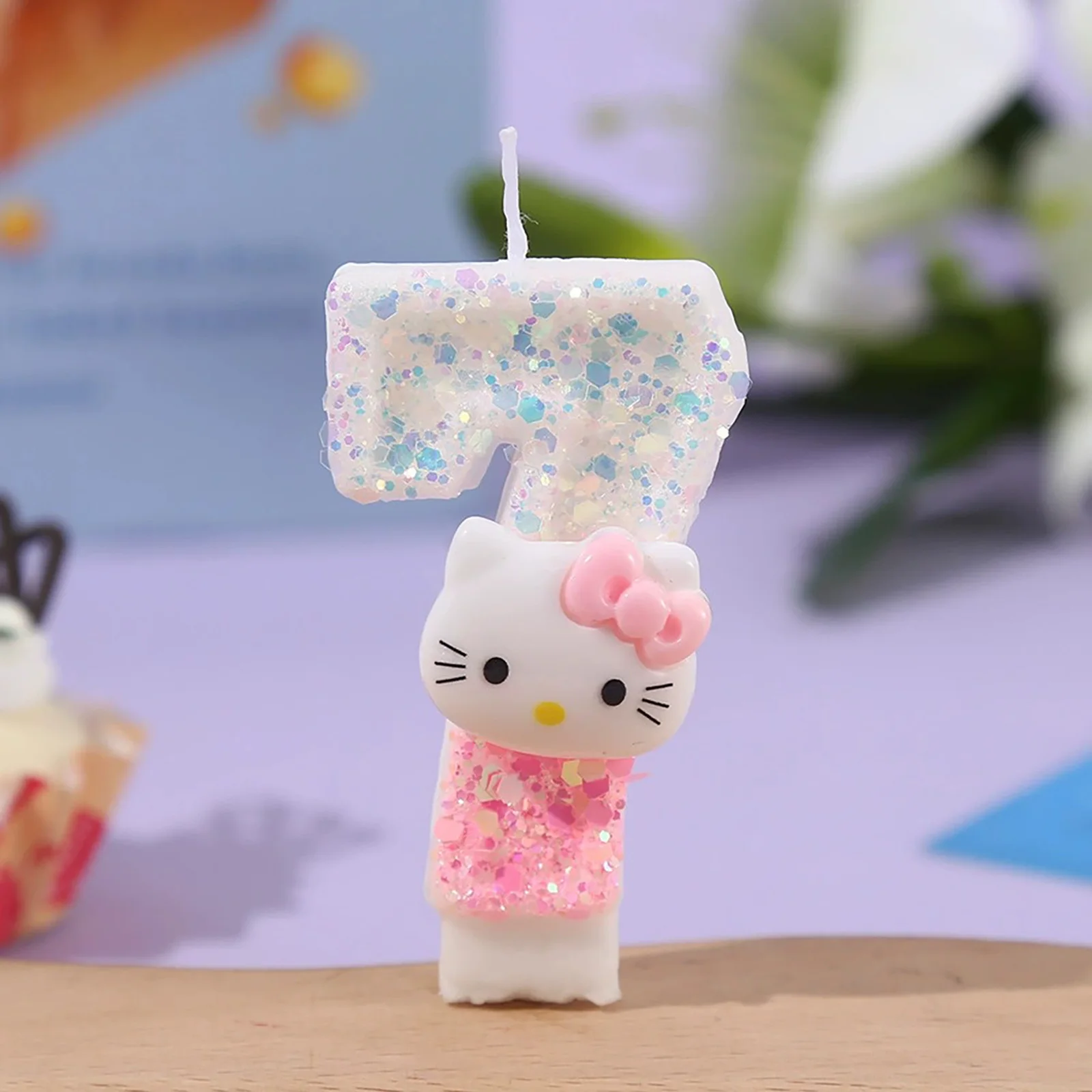 เทียนวันเกิดตัวเลขหัวแมวน่ารัก DIY ตกแต่งเค้ก สีชมพูขาว กลิตเตอร์ ปาร์ตี้สำหรับเด็กชายเด็กหญิง