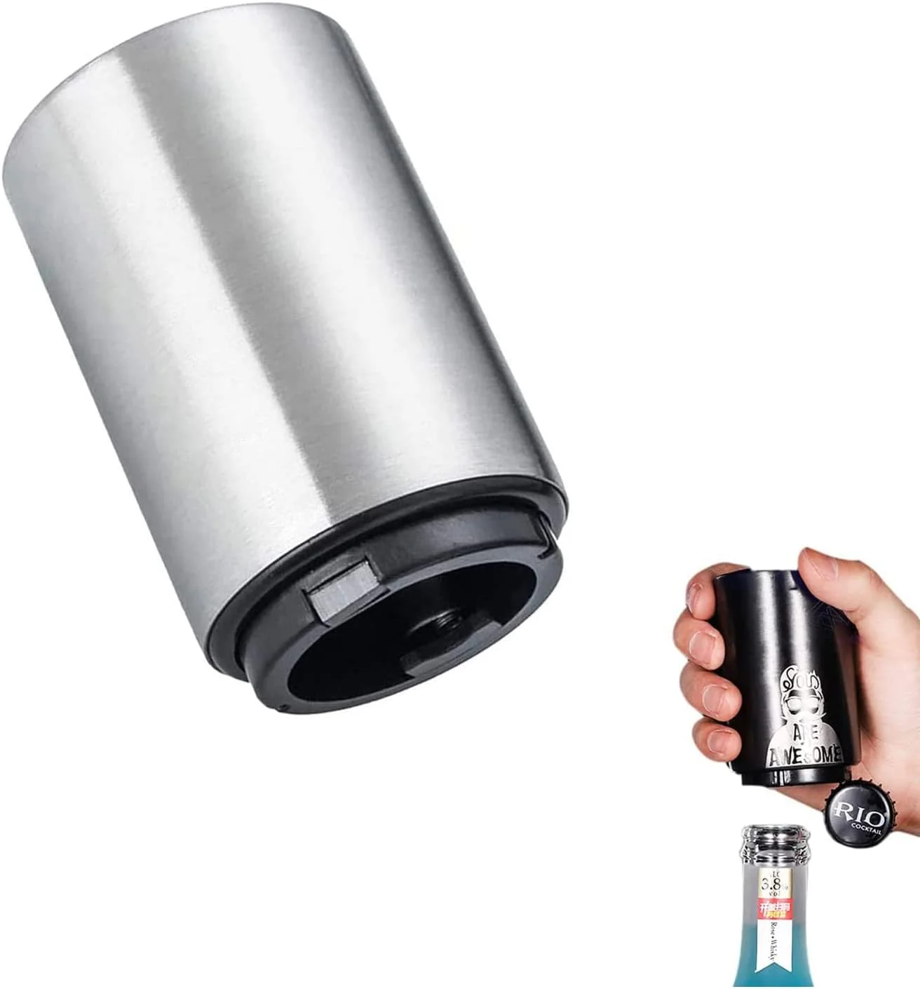 Automatic Beer Bottle Opener, Push Down and Pop Off Bottle Opener, Glass Soda Bottle Opener, No Damage Bottle Cap with Magnet