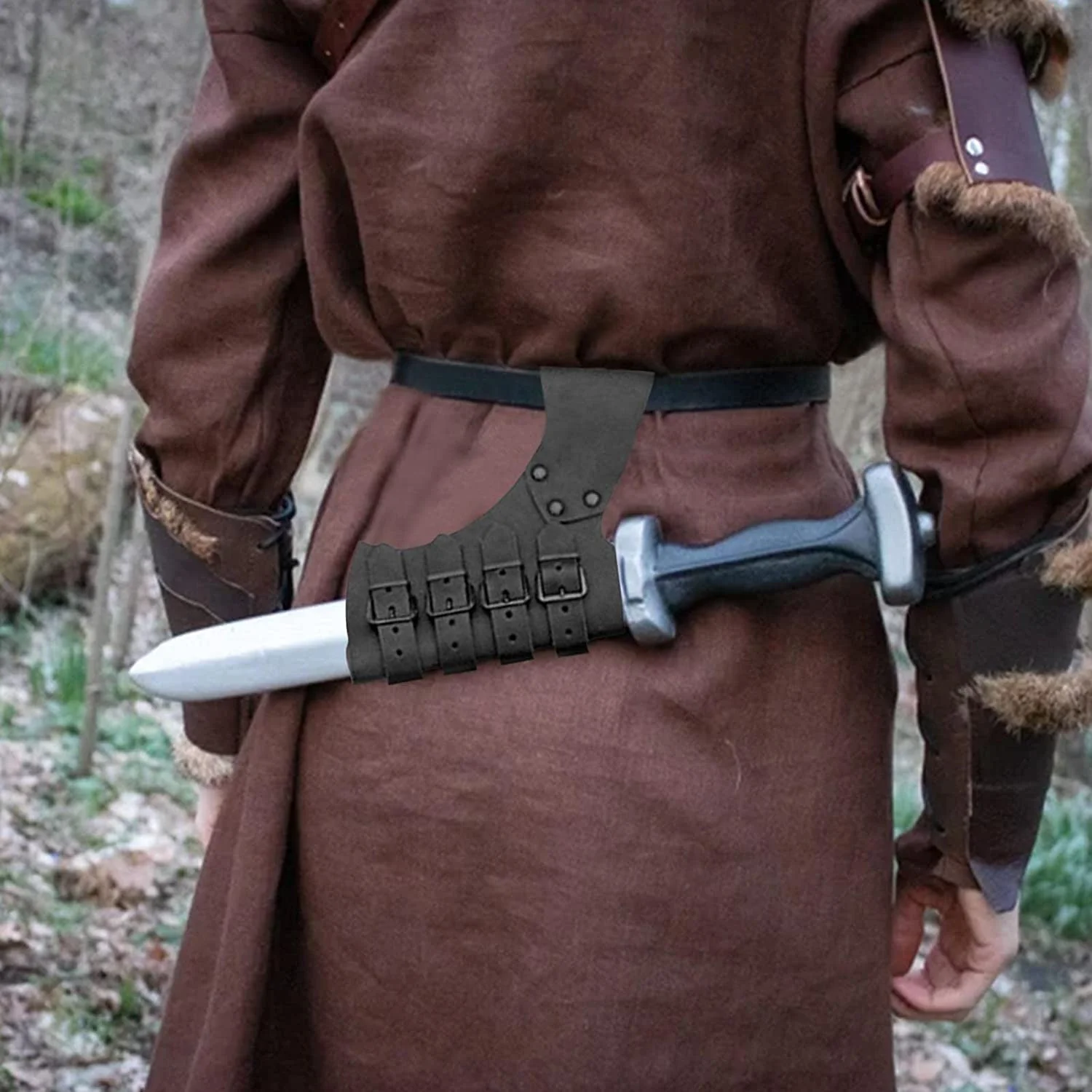 Armadura de guerrero vikingo Medieval, cinturón de cuero PU para espada, funda para la cintura, correa de hebilla de Rapier marrón y negro, Cosplay Larp