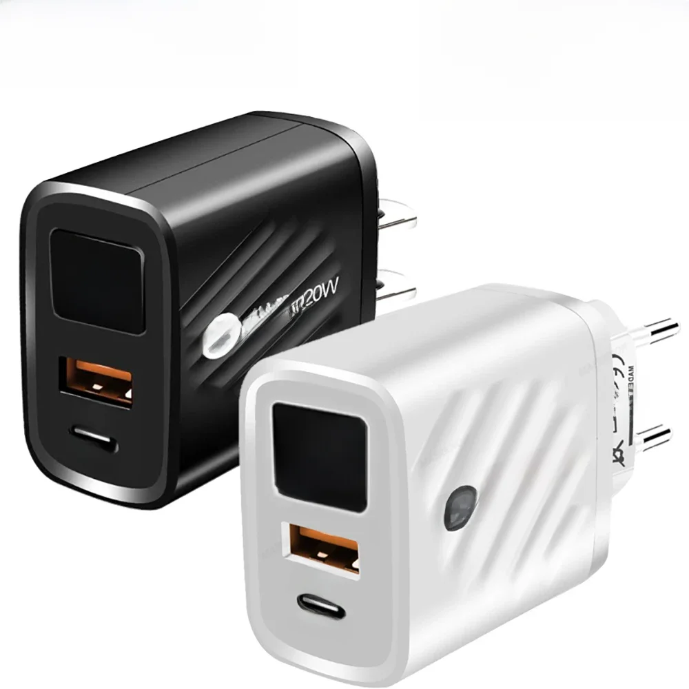 Carregador Rápido de Carregamento USB Tipo C, Display Digital, Adaptador de Carregamento de