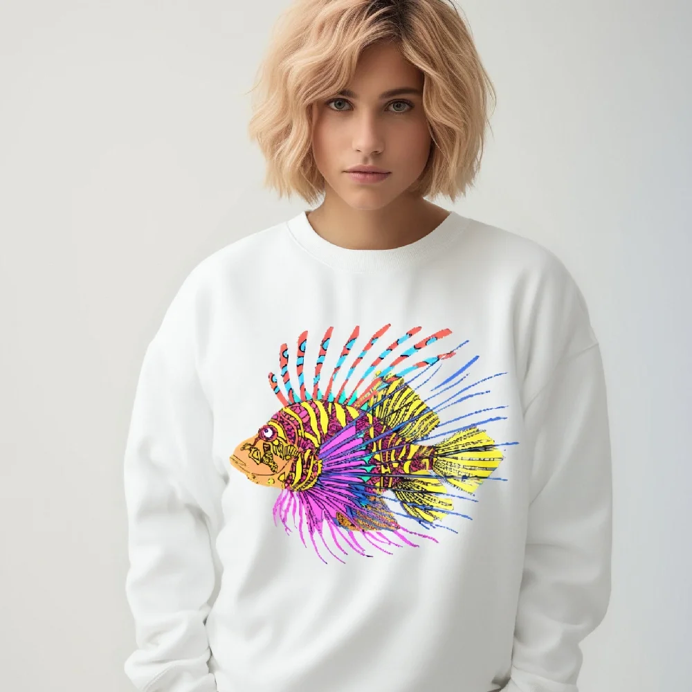 Sweatshirts Neutral Streetwear Hoodies Y2K Clothing Graphic Womens Sweater With Fish Print Casual Loose Fit Unisex Winter Style