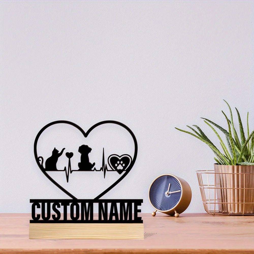 Personalized Vet Desk Name Plate Dog Cat Pattern Wedge Style Office Decor, Ideal Veterinarian Gift for New Job/Holidays/Daily