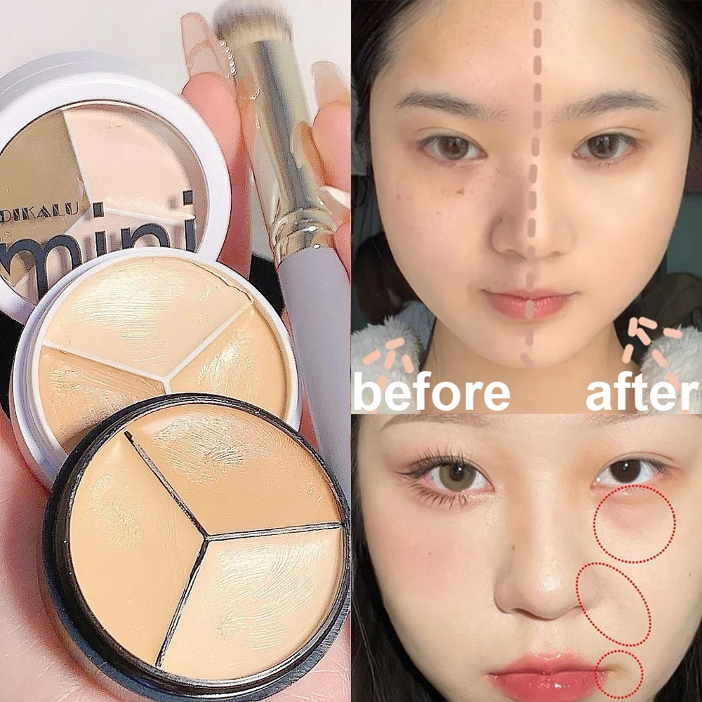 Moisturizer Concealer Palette with Brush Cream Texture Covers Acne Marks Dark Circles Multifunction Face Makeup Pore Foundation