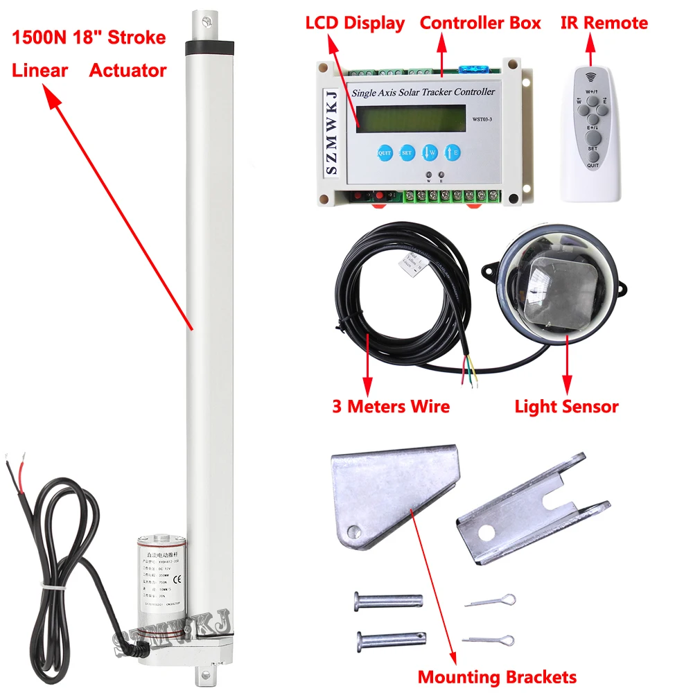 Complete Kit: Single Axis Solar Panel Tracking System -12V 450mm/18