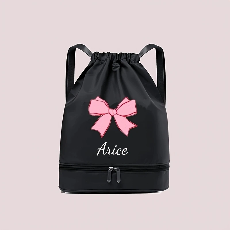 Custom Bow‑Print Polyester Drawstring Bag, Name/Number, Marathon Sports Sack for Basketball & Outdoor Activity Gear view 6