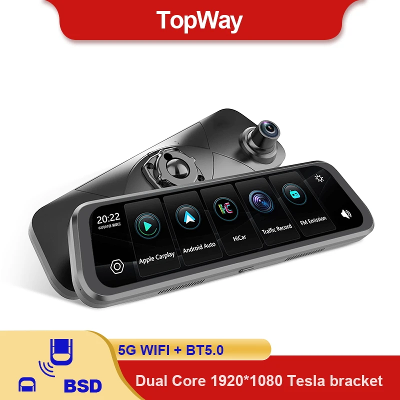 

Streaming Rear View Mirror Camera 9.66 inch Screen with Wireless CarPlay Android Auto BSD System for Tesla Model 3/X/ Y/S Car