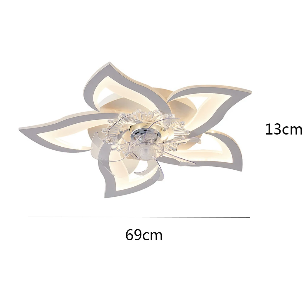 Ventilador de Techo LED Silencioso y Moderno con Luz, Control Remoto por Aplicación, Temporizador, 6 Velocidades, Tres Colores, Diseño Floral, 69 cm, para Dormitorios y Cocinas