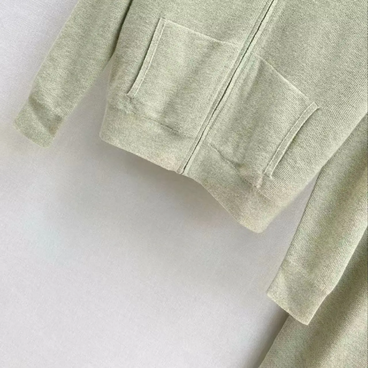Autumn and Winter 100% Cashmere Casual Knit Hooded Cardigan and Drawn Trousers Set