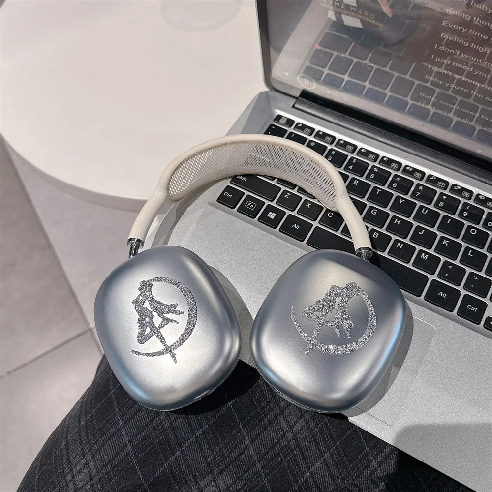 

Luxury Diamond Moon Girl Headphone Case Shockproof Cover for Apple Airpods Max Case Fashion Electroplating Protection Funda