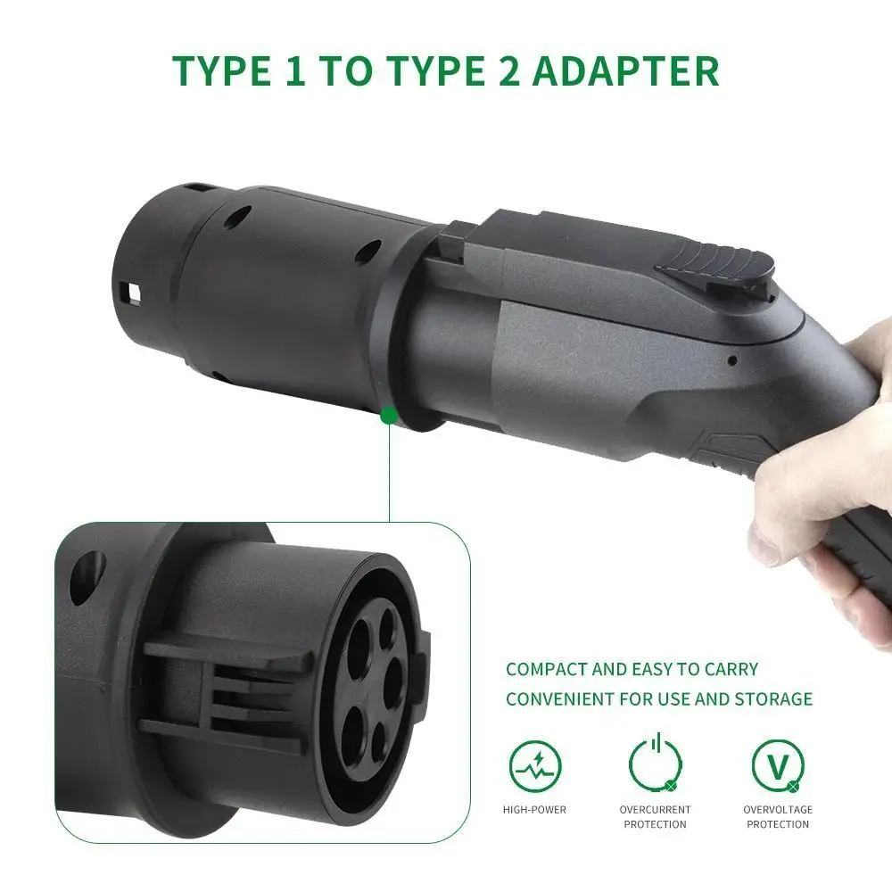 32A EV charger converter charging station IEC 62196 Type2 to J1772 Type1 and Type1 to Type2，Electric Car Charging Adapter Barrel