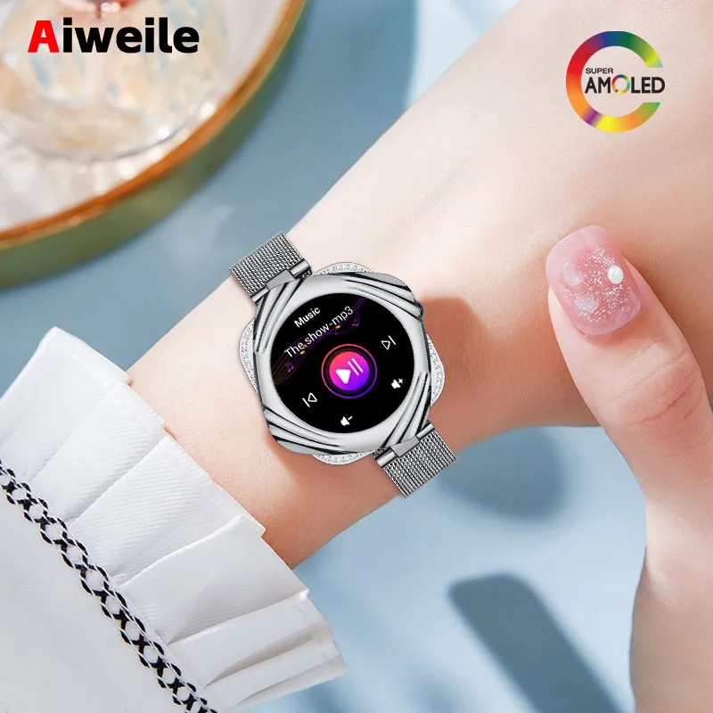 

Aiweile AW5 Smart Watches Ladies Women Smartwatch Bluetooth Call Fitness Tracker Music Playback AMOLED Korean Hebrew Vietnamese