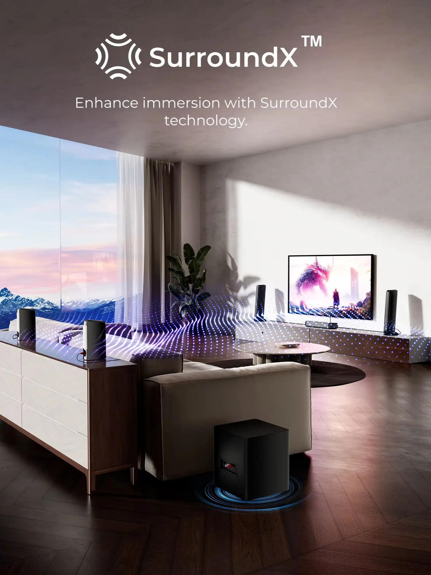 ULTIMEA 7.1-Kanal Soundbar für Smart TV, Surround-Sound-System mit Subwoofer, App-Steuerung, RGB-Beleuchtung, 3-in-1 Abnehmbare Soundbar