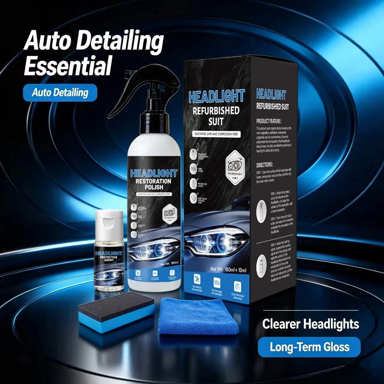 Car Headlight Repair Fluid Headlamp Restoration Kit Yellowing Oxidation Remove Scratches Restores Safe Driving Car Detailing