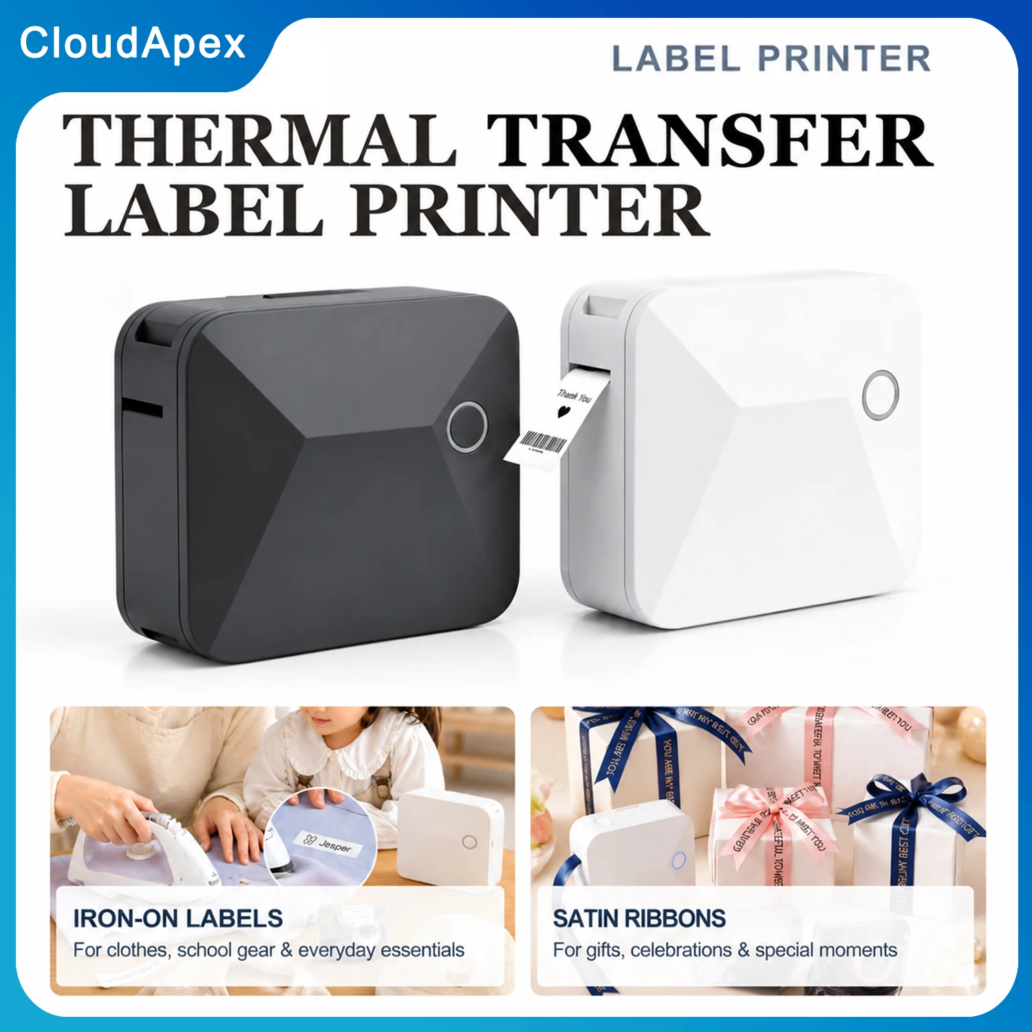 CloudApex R15 Pocket Thermal Transfer Label/Ribbon Printer Bluetooth 12mm 203DPI Name Tag Storage Gift Packaging Iron-on