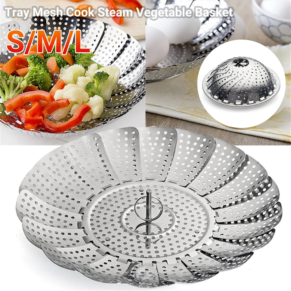 Tray Mesh Cook Stainless Steel Mesh Folding Steamer Steam Vegetable Basket