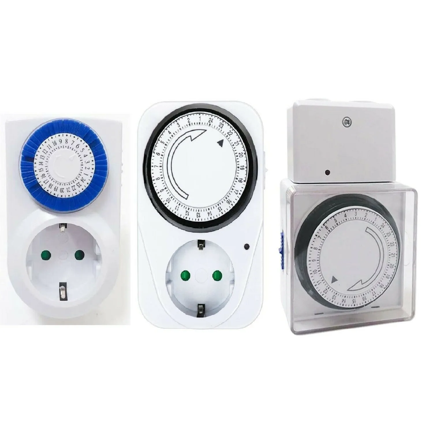Enchufe eléctrico temporizador mecánico de 24 horas 230V 16A Max: 3680 W,  1 / 2 / 4 unidades