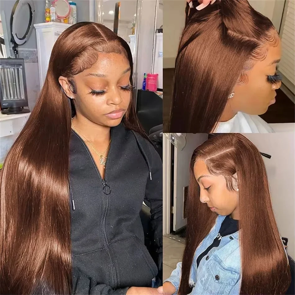 Bone Straight Chocolate Brown Lace Front Human Hair Wigs For Women Pre Plucked 13x4 13x6 Hd Transparent Colored Lace Frontal Wig