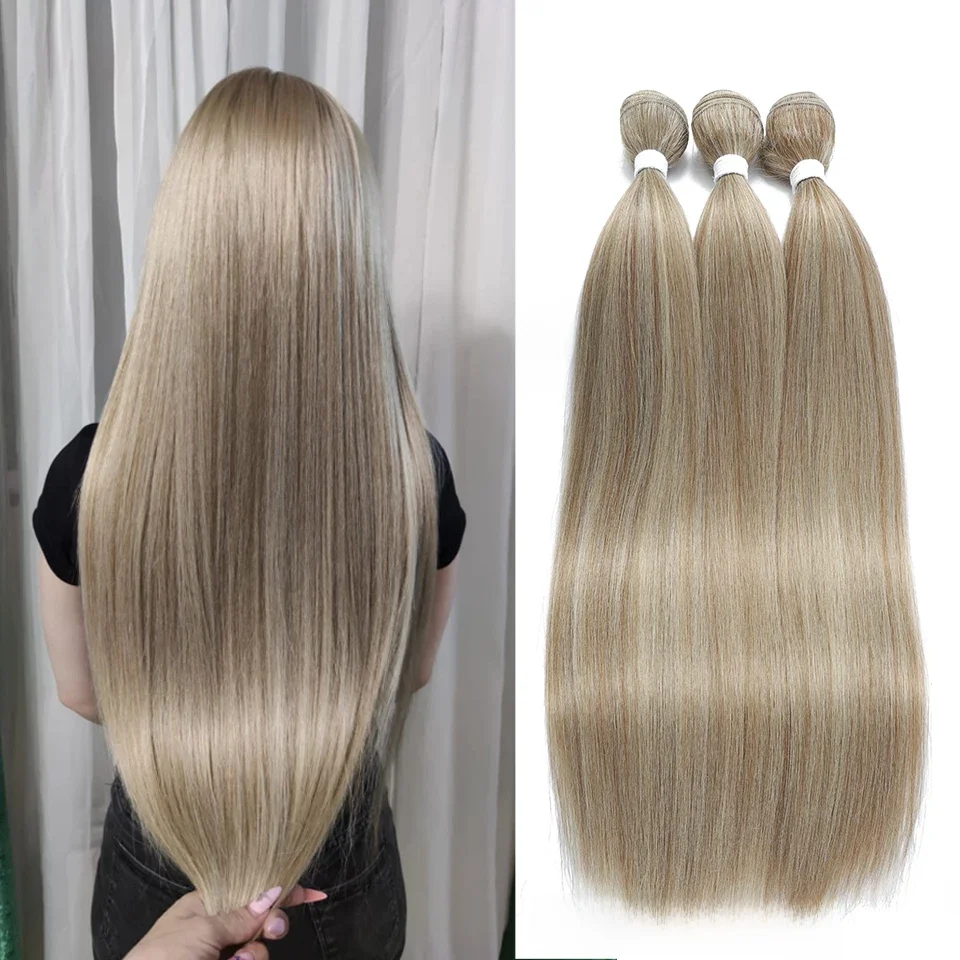 Klavier blondes glattes Haar bündelt glatte Haar verlängerungen gefälschte Fasern synthetisches Yaki