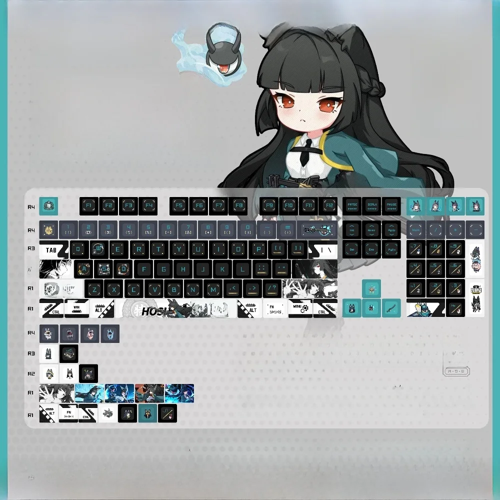 MAIMOOO Zenless Zone Zero – nakładki na klawisze z motywami z anime, Hoshimi Miyabi, profil Cherry, wykonane z tworzywa PBT, przeznaczone do mechanicznych klawiatur gamingowych. — zdjęcie produktu 7