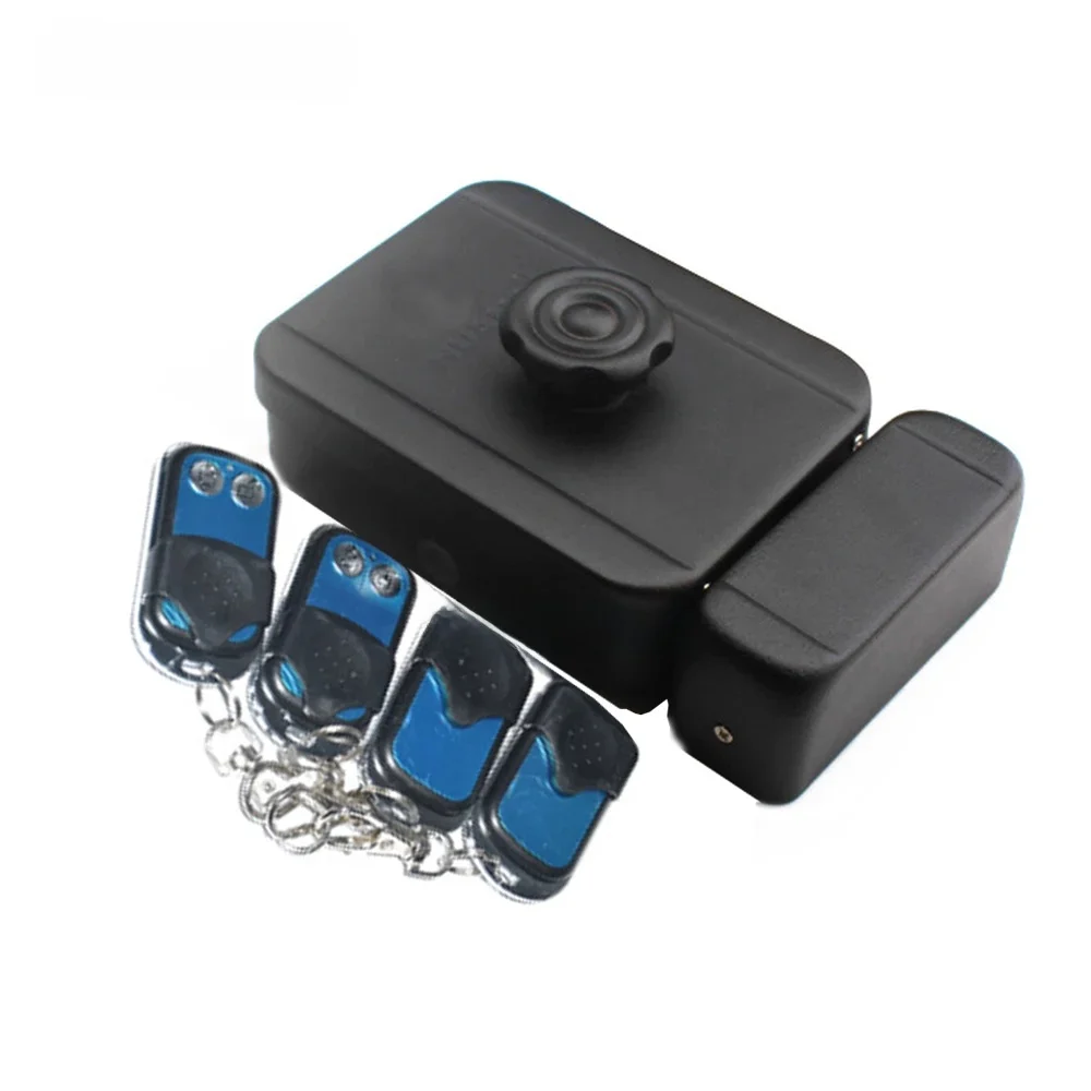 433MHz Wireless Remote Control Rim Lock Electronic Motor Lock with Remote Handle Use AA Battery Key Optional+4 remoters