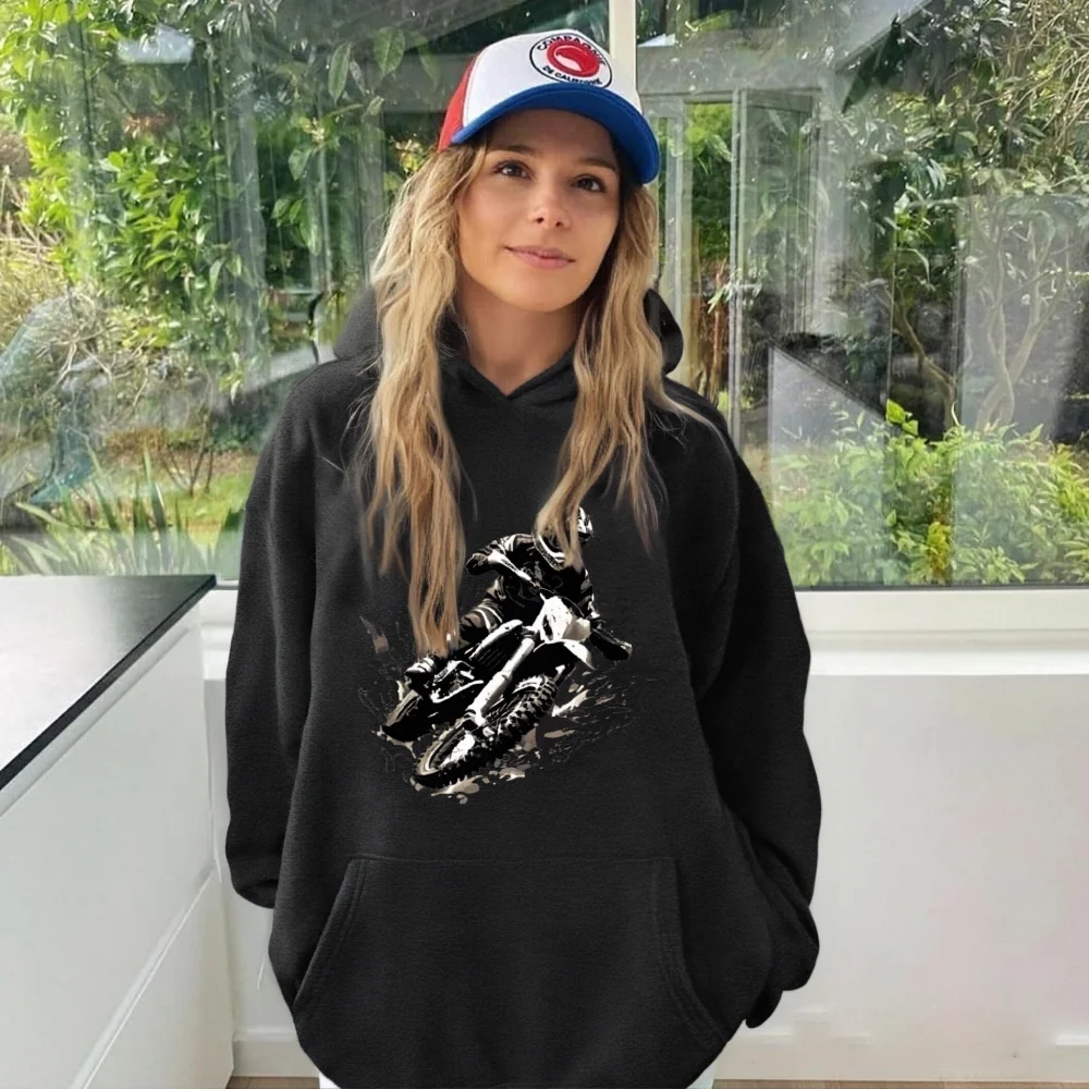 Y2K نمط هوديس ملابس امرأة مع رجل ركوب السيارات الرسم الشارع سترة الموضة عادية فضفاضة تناسب للجنسين نمط الشتاء