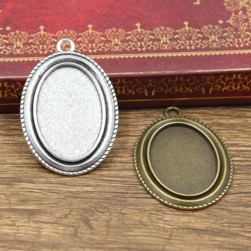 3 szt. Podstawa kaboszonu Fit ustawienie moda 30x20mm rozmiar wewnętrzny antyczny brąz kolor srebrny owalny styl DIY komponenty do wyrobu biżuterii — zdjęcie 2