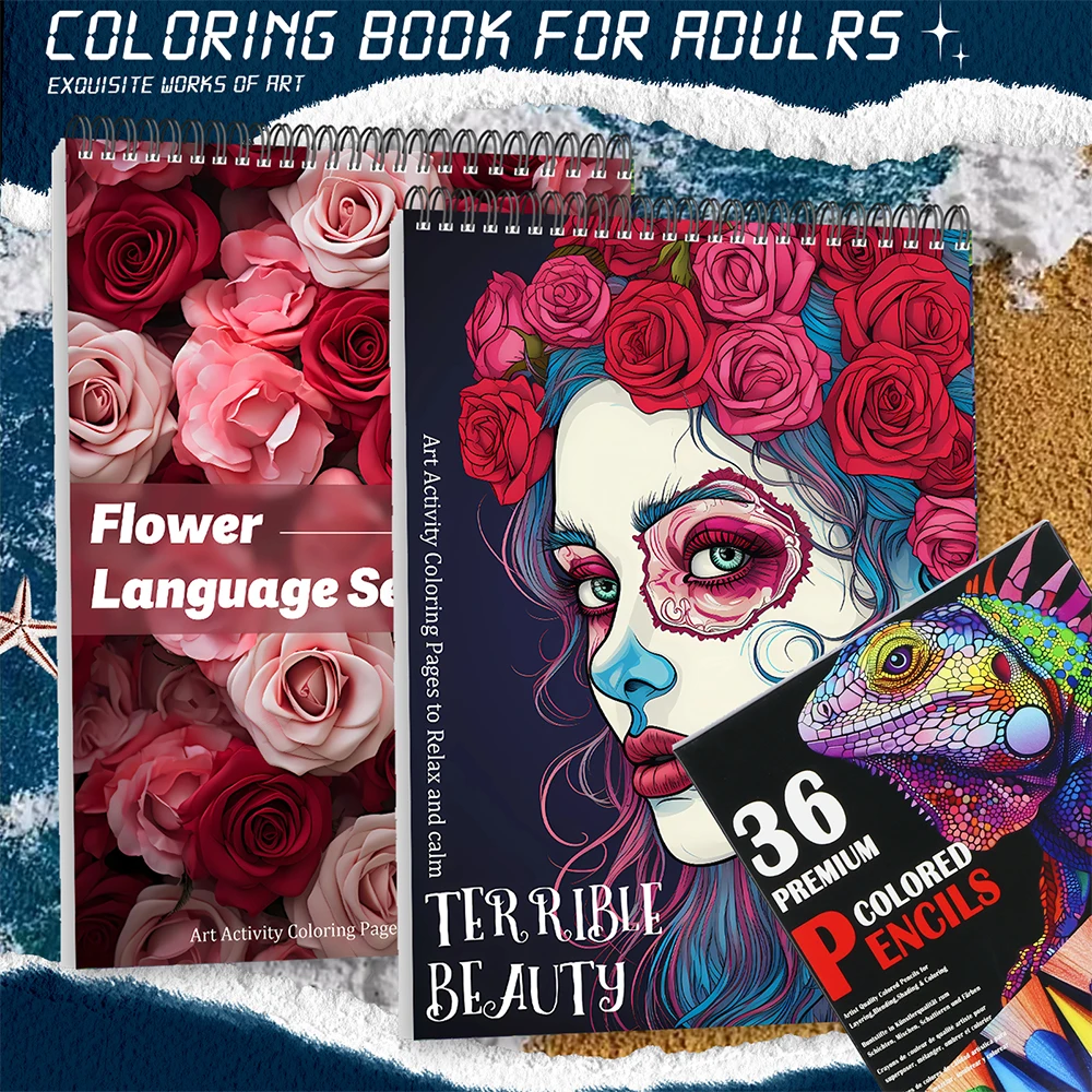 2pcs horror beauty coloring pencil set, stress-relieving and relaxing artwork, a great gift for relatives and friends.