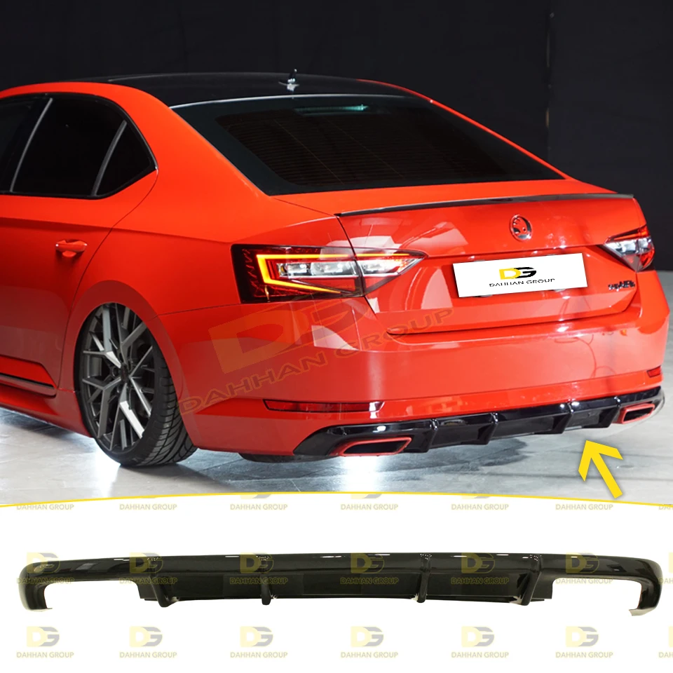 

Skoda Superb MK3 2015 - 2020 Rieger Style Rear Diffuser Left and Right Single Output Piano Gloss Black High Quality Plastic