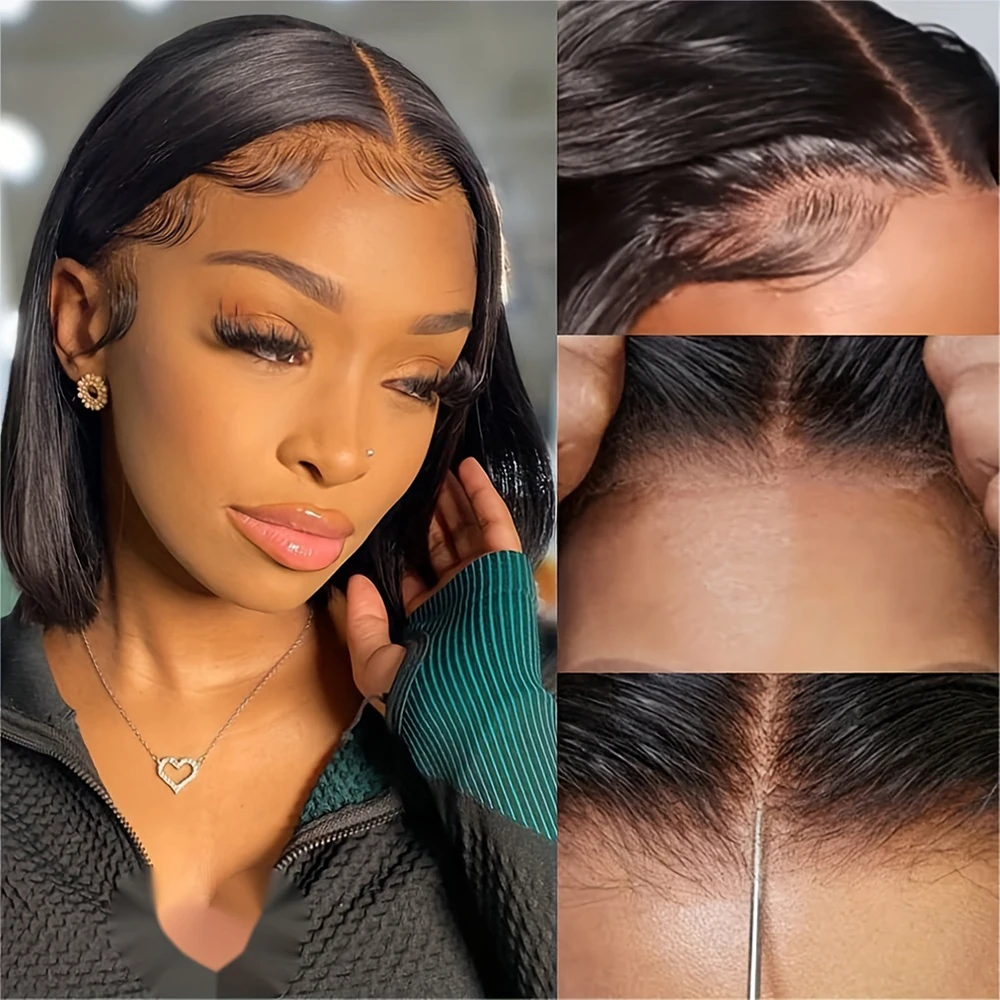 Wear And Go Bob Wig Glueless Wig Human Hair Ready To Wear Straight Bob Hair Wig Human Hair Pre Cut Lace 4x4 Closure Wig