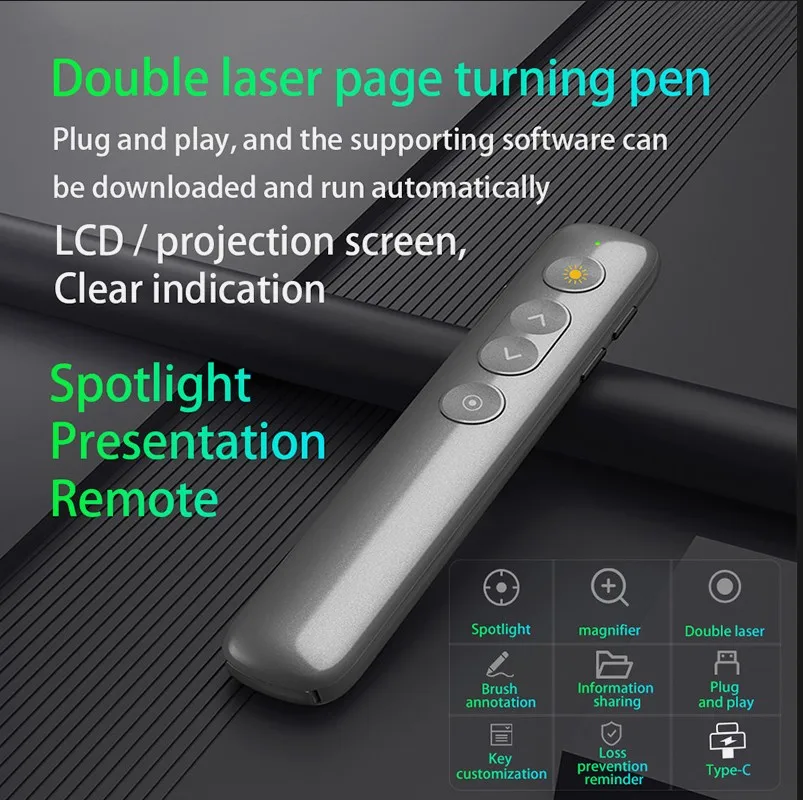 Spotlight/Magnifier/Digital Presentation Pointer,PPT PowerPointer Wireless Presenter Remote Clicker Pen for Teacher