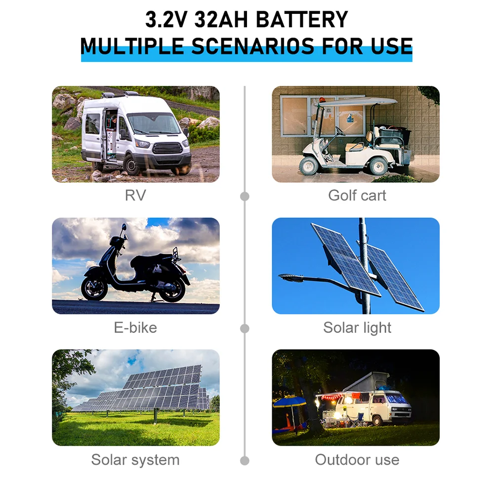 Batterie rechargeable LiFePO4 3,2 V 32 Ah pour 4S 12,8 V 12 V 24 V 3C 5C, au phosphate de fer et de lithium, pour chariots de golf et stockage d'énergie solaire hors réseau