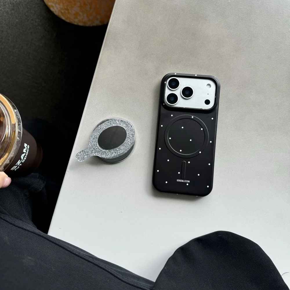 

Korean Polka Dot Magnetic Phone case for iPhone 16 Pro 15 Pro 16 Max 17 Pro Max Cases With Magsafe Glitter Mirror Stand Cover