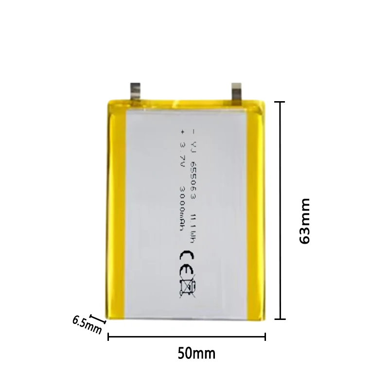 655063 3.7V 3000mAh Ternary Lithium Polymer Battery for Power Banks, High-Power LED Devices, and Electronics