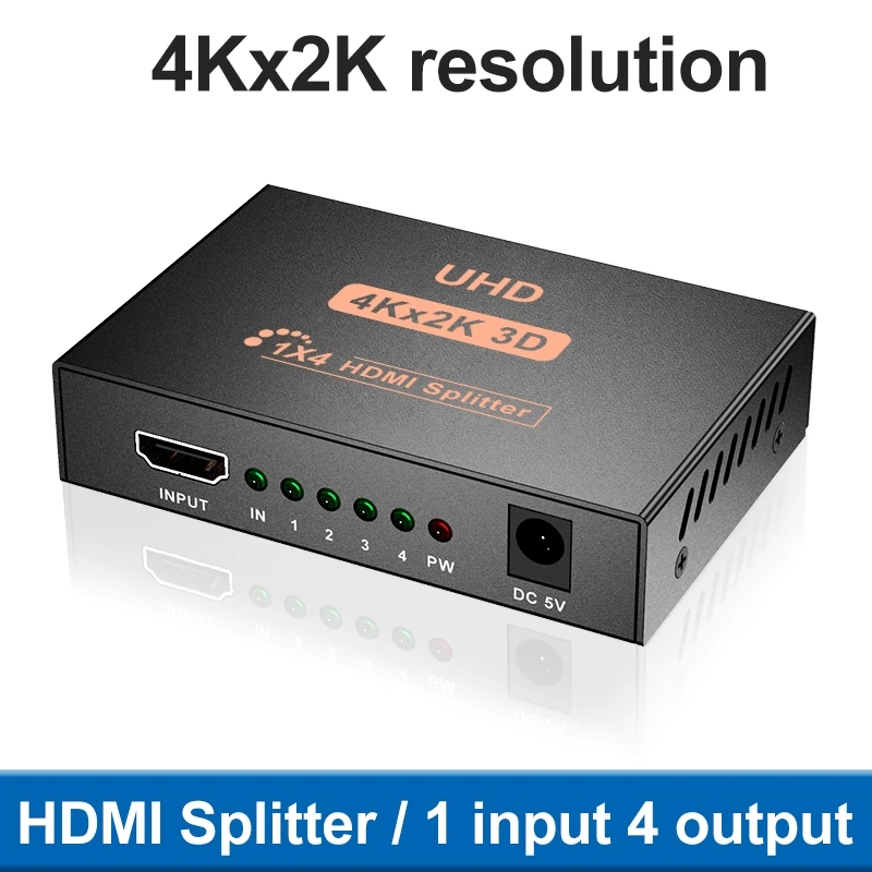 UHD 4Kx2K 3D 1x4 HDMI Splitter Converter 1 Input 4 Output HDMI 1.4 Splitter Switcher HDCP Dual Display for PS3 HDTV DVD Xbox