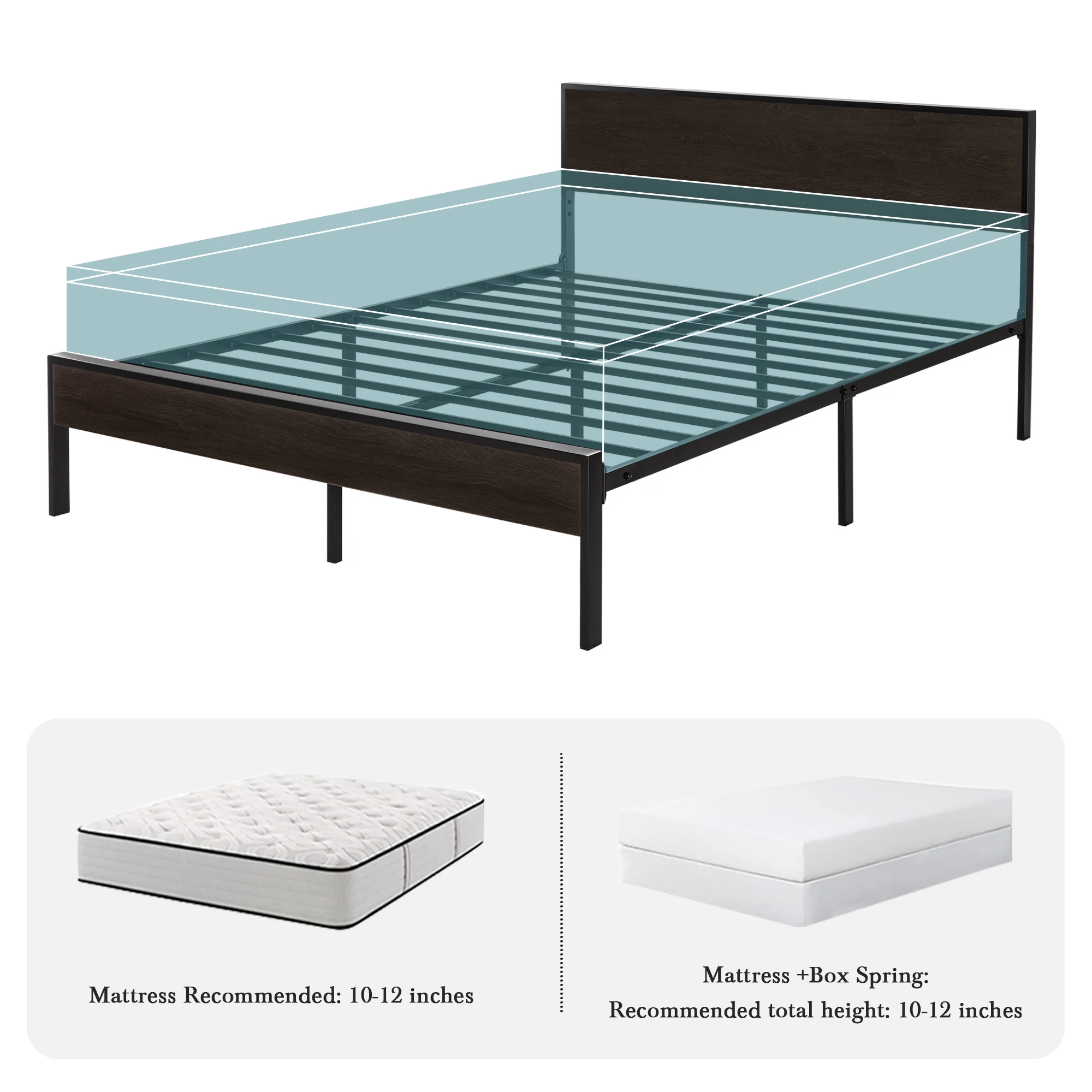 هيكل سرير HOOMIC مع لوح رأسي خشبي، سرير بمنصة معدنية مع كريم أساس مرتبة قوية، لا حاجة إلى صندوق زنبركي، #3