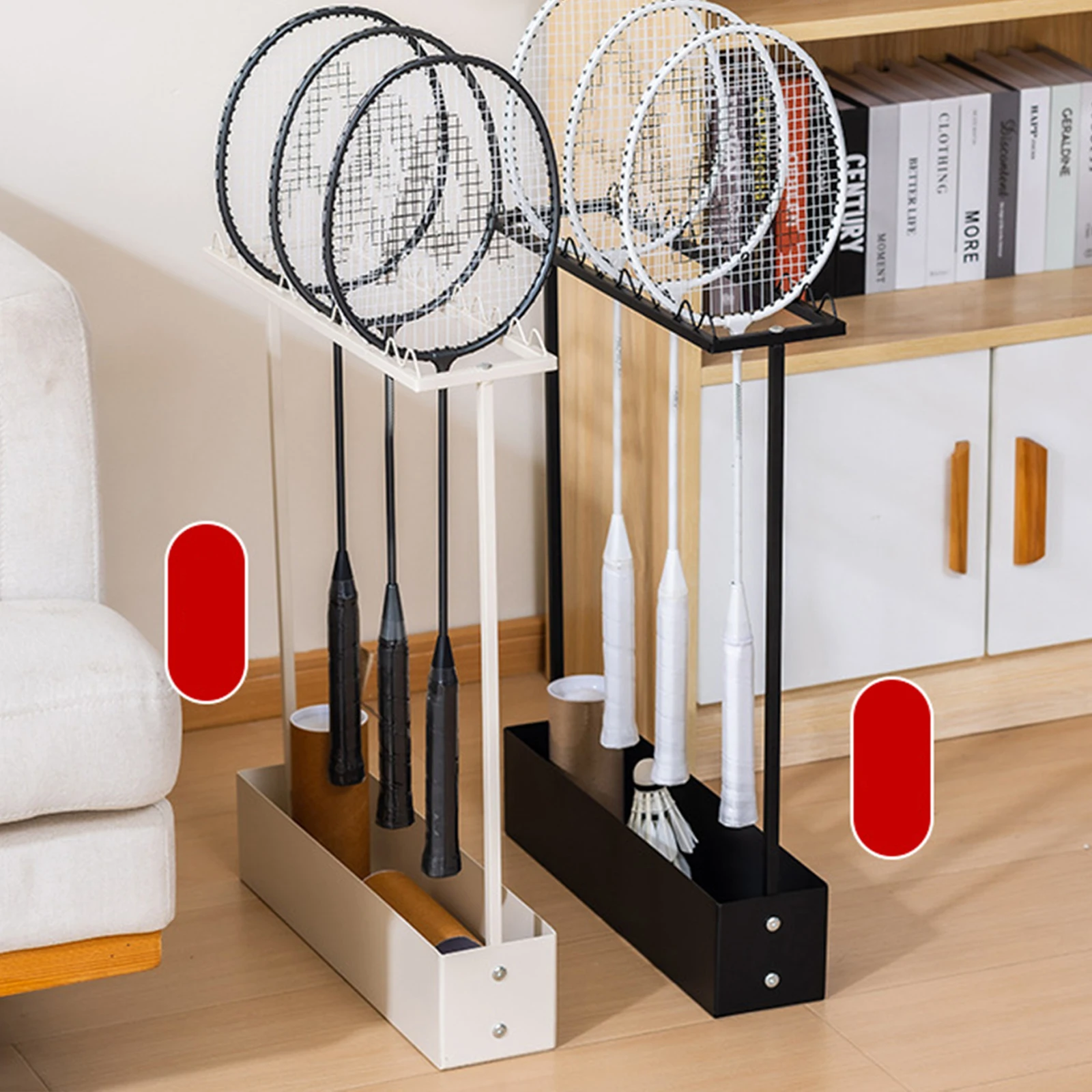 Heavy Duty Badminton Racquet Storage Rack Black Floor Display Racket Holder Shelf for Sports Equipment Organization