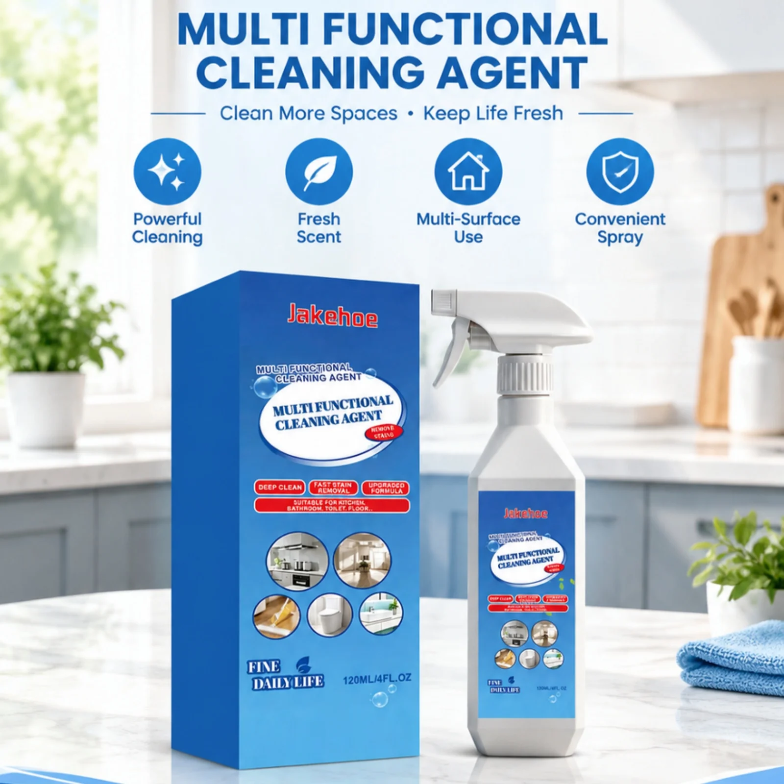 Jakehoe Multi Functional Cleaning Spray Dissolve Grime Neutralize Odors Restore Shine Time Saving Household Cleaning Spray 120ml