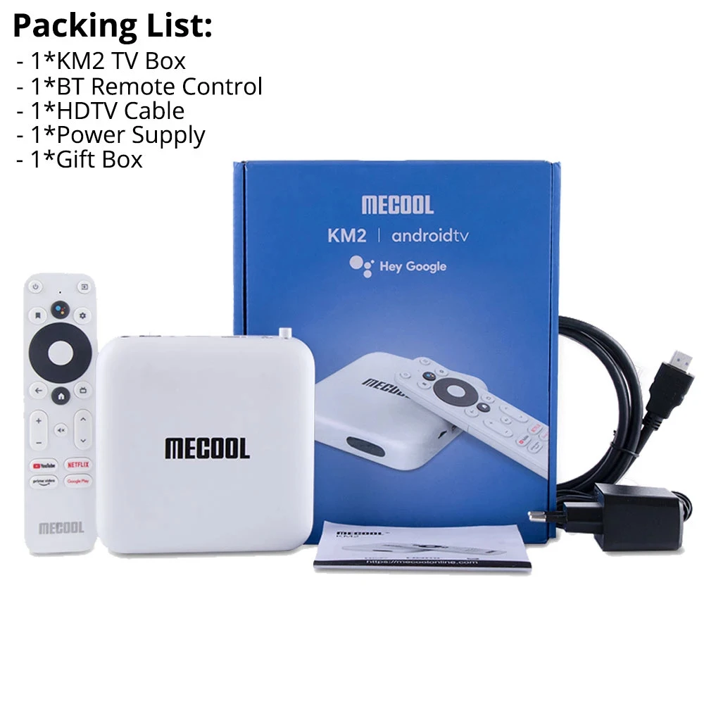 Mecool KM2 Kotak TV Pintar Android 10 Kotak TVBox Bersertifikat Google 2GB 8GB Dolby BT4.2 2T2R Pemutar Media 4K Wifi Ganda