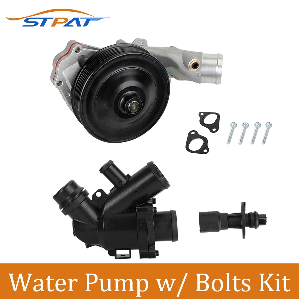 STPAT 766192 LR028136 LR097165 Water Pump w/ Bolts Gaskets Connector+Thermostat Kit for Jaguar Land Rover V8 V1